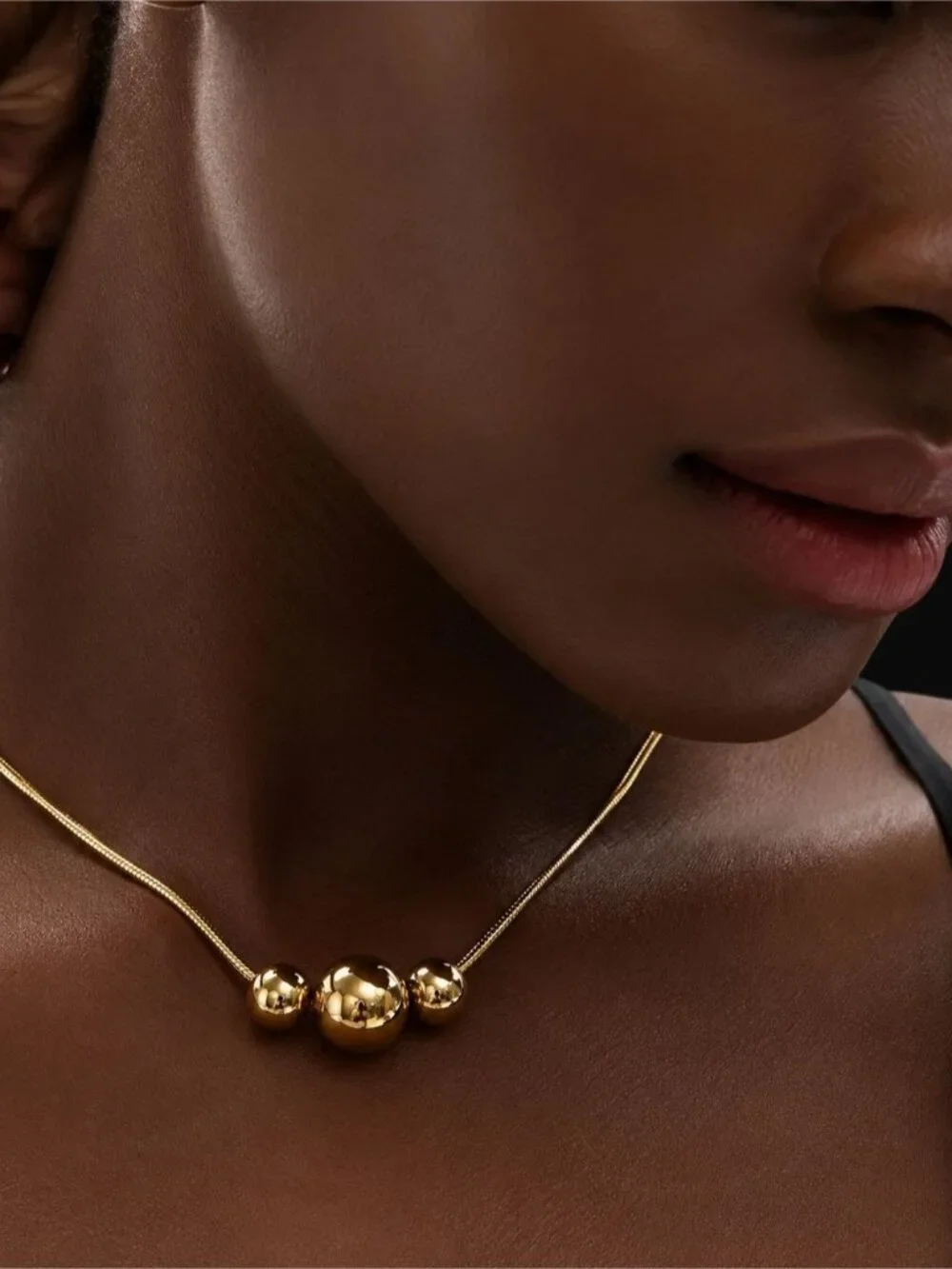Polished Gold Triple-Bead Necklace
